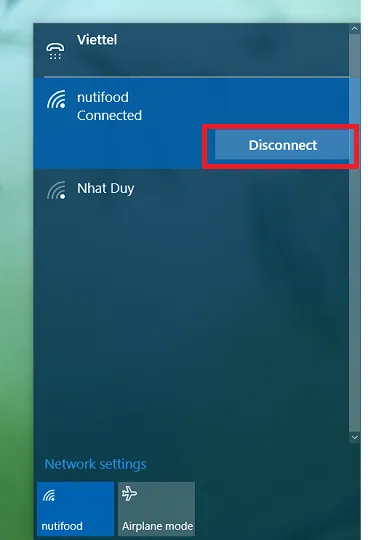 Thực hiện Disconnect để tạm thời tắt mạng máy tính đang kết nối Wi-Fi
