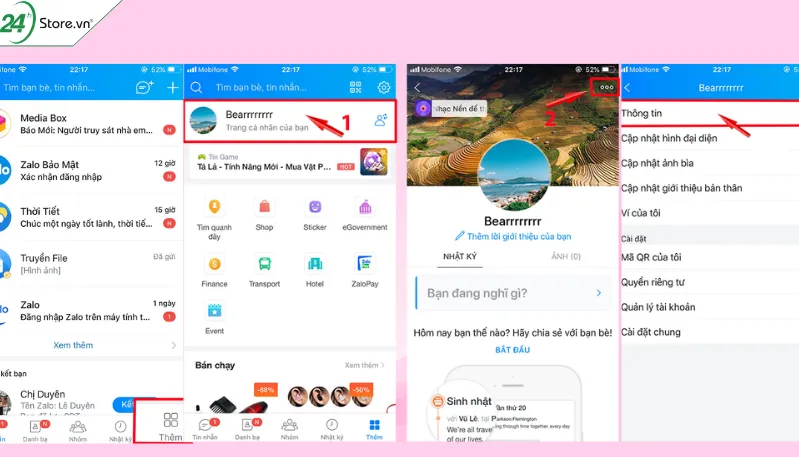 Hướng dẫn các bước truy cập mục cá nhân và cài đặt để bắt đầu cách đổi số điện thoại trên Zalo trên máy tính (thao tác mobile).