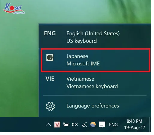 Hình ảnh minh họa việc chuyển đổi ngôn ngữ nhập từ tiếng Anh sang tiếng Nhật trên thanh Taskbar Windows