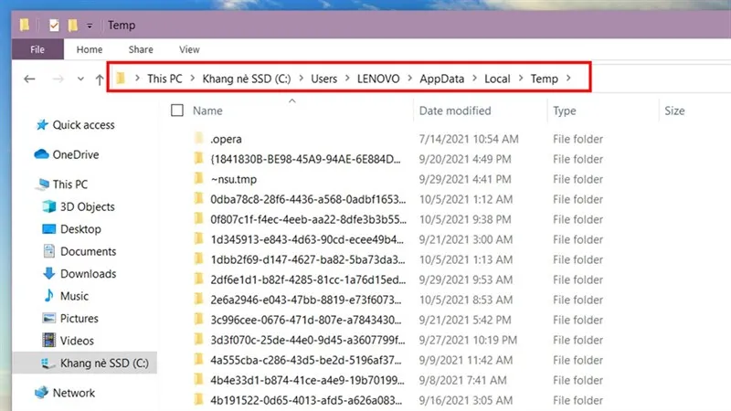 Mở thư mục Temp thông qua đường dẫn C:UsersTên đăng nhập của bạnAppDataLocalTemp để truy cập file rác