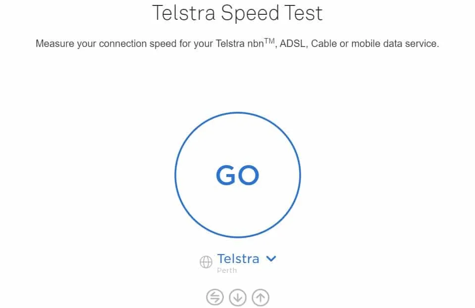 Hình ảnh giao diện Telstra Speed Test, đơn giản và dễ sử dụng