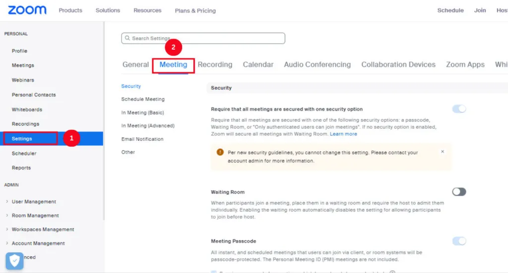 Cài đặt chia sẻ màn hình Zoom trong cổng web
