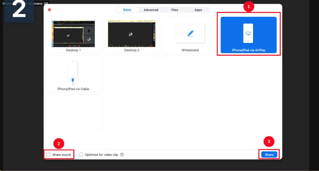 Chọn iPhone/iPad qua AirPlay trong Zoom desktop