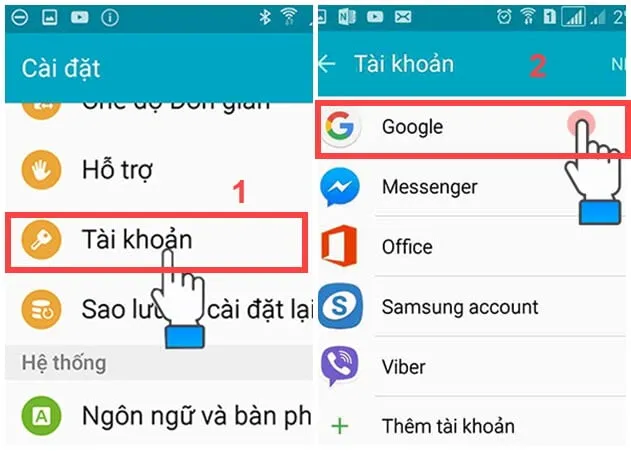 Giao diện cài đặt tài khoản trên điện thoại Android khác biệt với cách xóa tài khoản google trên máy tính