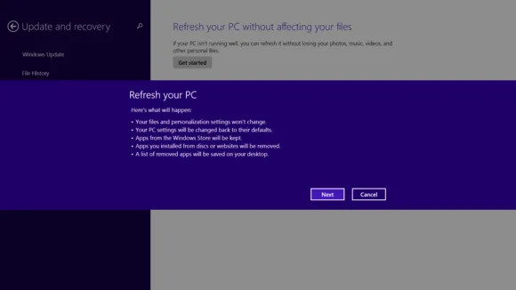 Tính năng Refresh Your PC trên Windows 8 giúp khôi phục hệ thống mà vẫn giữ lại dữ liệu cá nhân