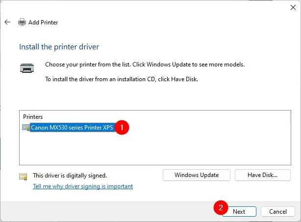 Lựa chọn kiểu máy in LBP2900 trong danh sách trình điều khiển được tìm thấy để tiến hành cài đặt hoàn chỉnh