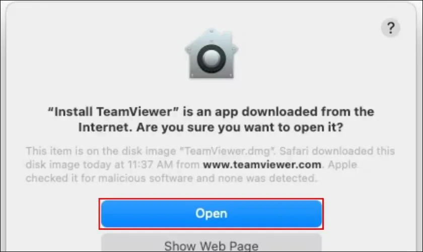 Nhấn vào chữ Open (Mở)