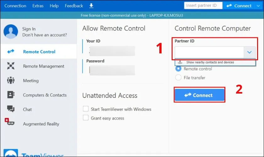Nhập mã ID và mật khẩu điện thoại