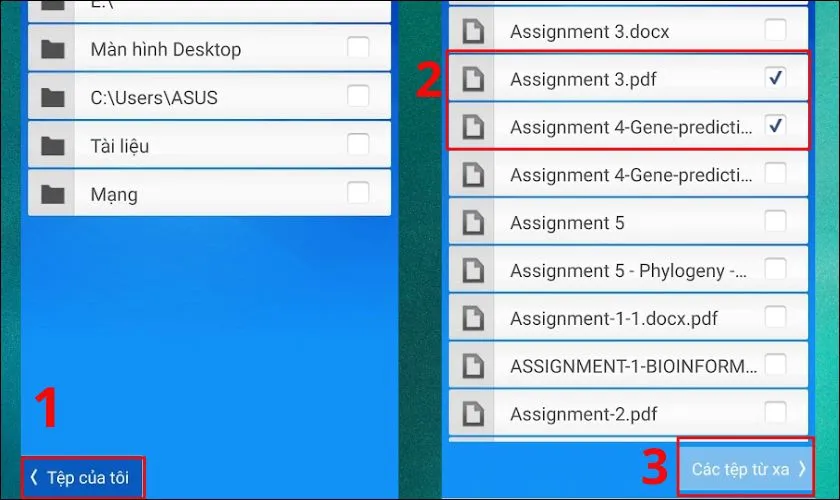 Chọn mục Tệp của tôi và nhấp chọn file muốn truyền sang máy tính