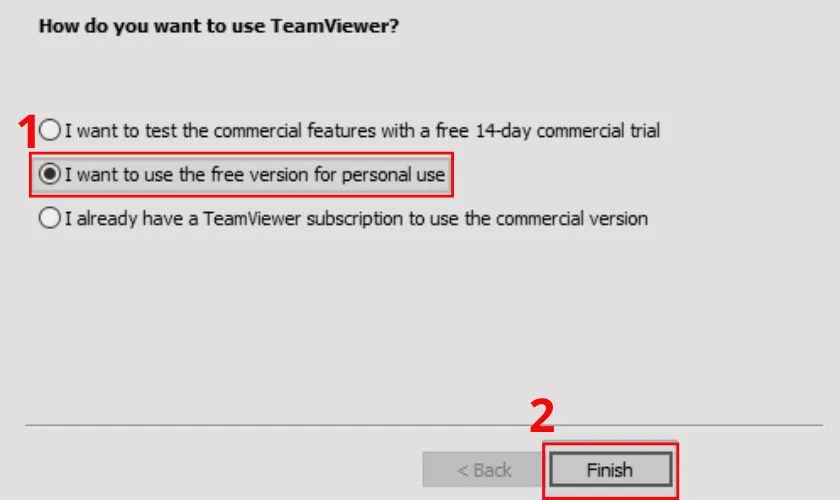 Tích chọn dòng chữ I want to use the free version for personal use