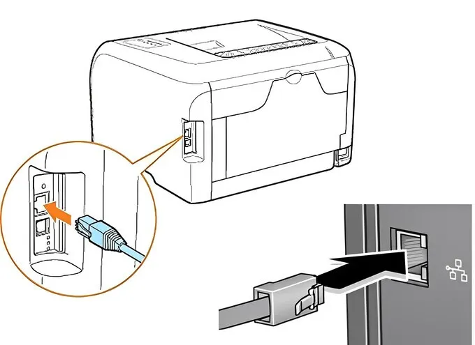 Kiểm tra cổng mạng LAN trên máy in để biết khả năng kết nối mạng