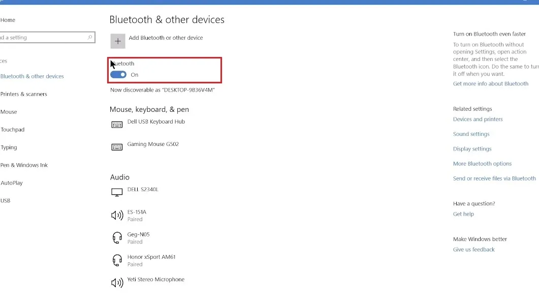 Bật công tắc Bluetooth trên máy tính để tìm kiếm thiết bị âm thanh