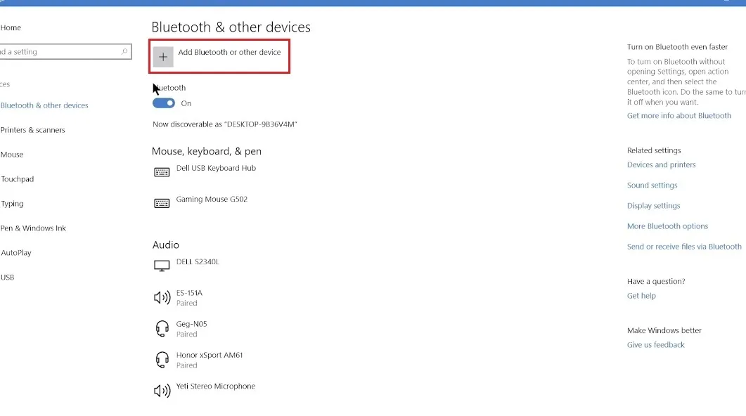 Chọn Add Bluetooth or other device để thêm tai nghe mới