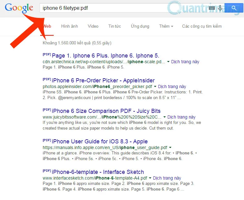 Hình ảnh minh họa việc sử dụng cú pháp filetype: để lọc kết quả tìm kiếm theo định dạng tài liệu cụ thể như PDF
