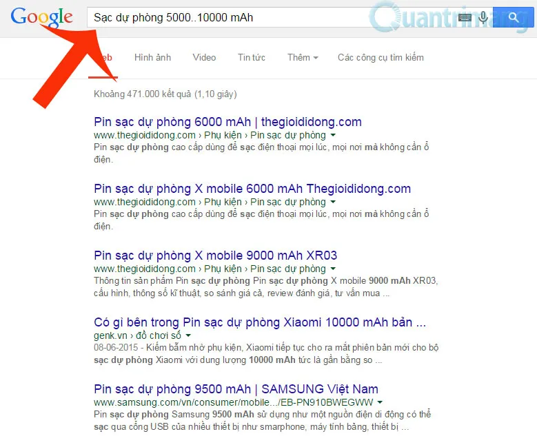 Ảnh chụp màn hình thể hiện cách dùng dấu hai chấm để chỉ định một phạm vi giá trị cụ thể trong truy vấn tìm kiếm