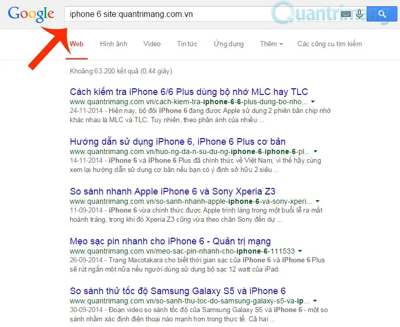 Ví dụ về cách dùng cú pháp site: để giới hạn kết quả tìm kiếm chỉ trong một tên miền cụ thể