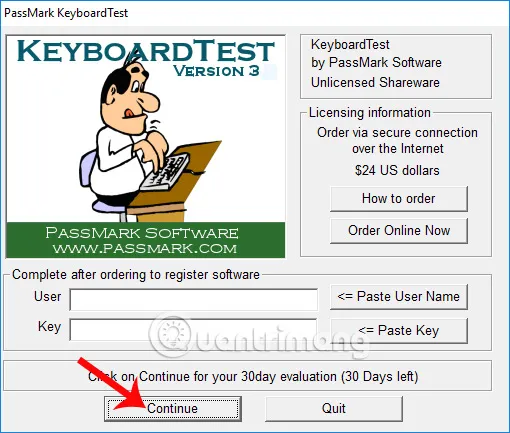 Giao Diện Thông Báo Bản Dùng Thử KeyboardTest Khi Thực Hiện Cách Kiểm Tra Phím Máy Tính
