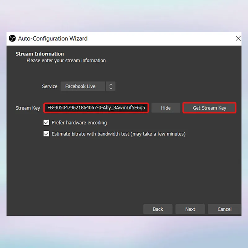 Dán Khóa luồng vào mục Stream Key trong thiết lập OBS Studio