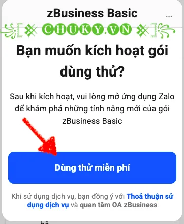 Hướng dẫn kích hoạt dùng thử Zalo Business Basic miễn phí trước khi nâng cấp gói trả phí trên máy tính.