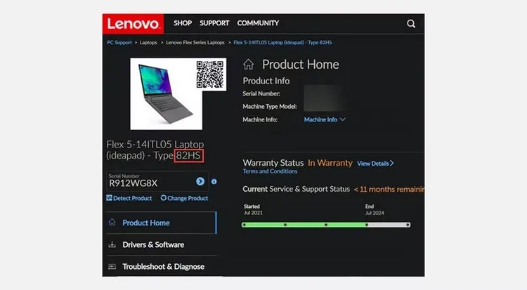 Kiểm tra đời máy tính laptop - Sử dụng trang web của nhà sản xuất Lenovo