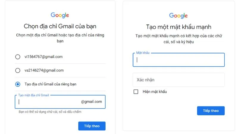 Thiết lập mật khẩu và xác minh số điện thoại khi tạo Gmail trên máy tính