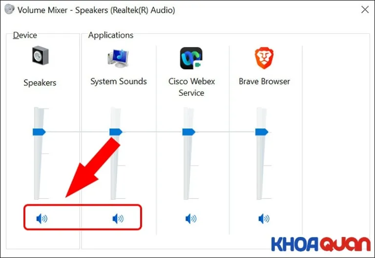 Bật âm thanh hệ thống và ứng dụng tại Volume Mixer để khắc phục lỗi