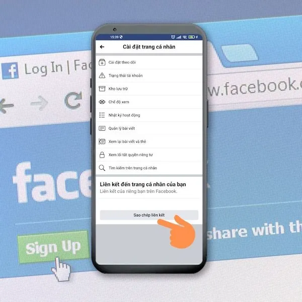 Sao chép liên kết trang cá nhân Facebook vào bộ nhớ tạm thời trên thiết bị di động