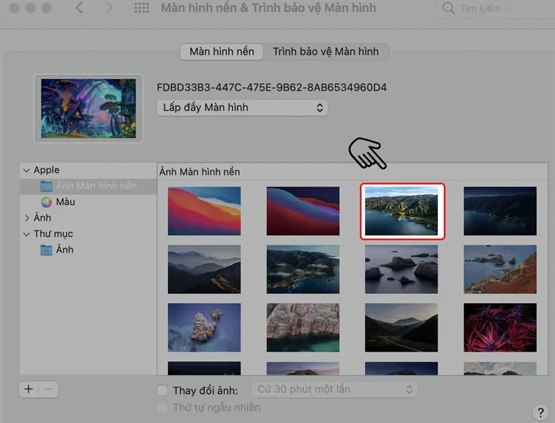 Lựa chọn hình ảnh mới trong cài đặt để hoàn thành cách đổi hình nền máy tính Macbook