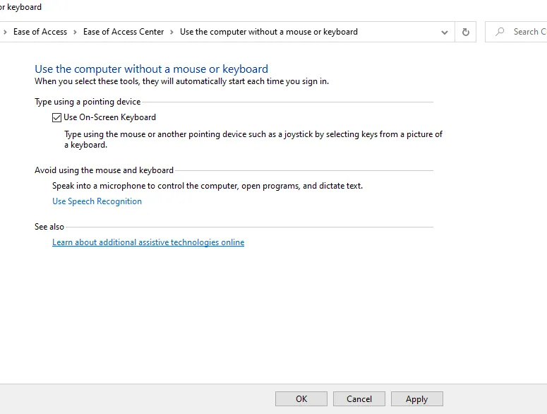 Tùy chỉnh các thiết lập và cấu hình nâng cao trong phần Options của bàn phím ảo OSK trên Windows.