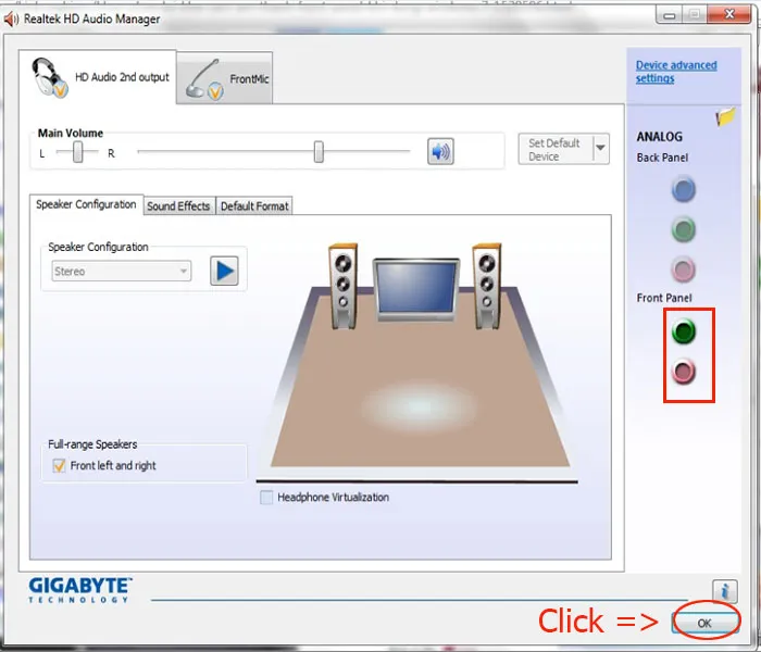Giao diện tùy chỉnh cổng Front Panel sau khi bật cổng âm thanh phía trước của máy tính