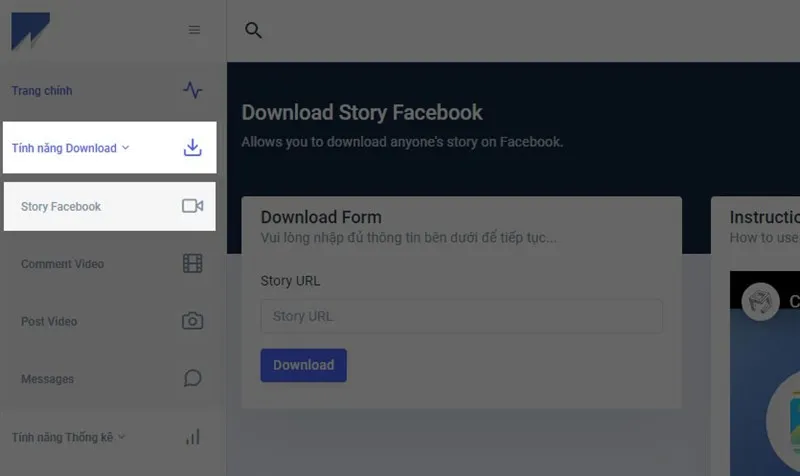 Chọn mục Story Facebook trong giao diện Download của tiện ích Monokai