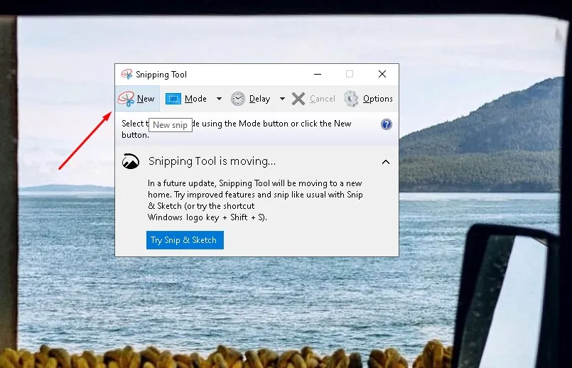 Giao diện Snipping Tool, nhấn nút New để bắt đầu quy trình chụp màn hình máy tính Dell theo các chế độ khác nhau