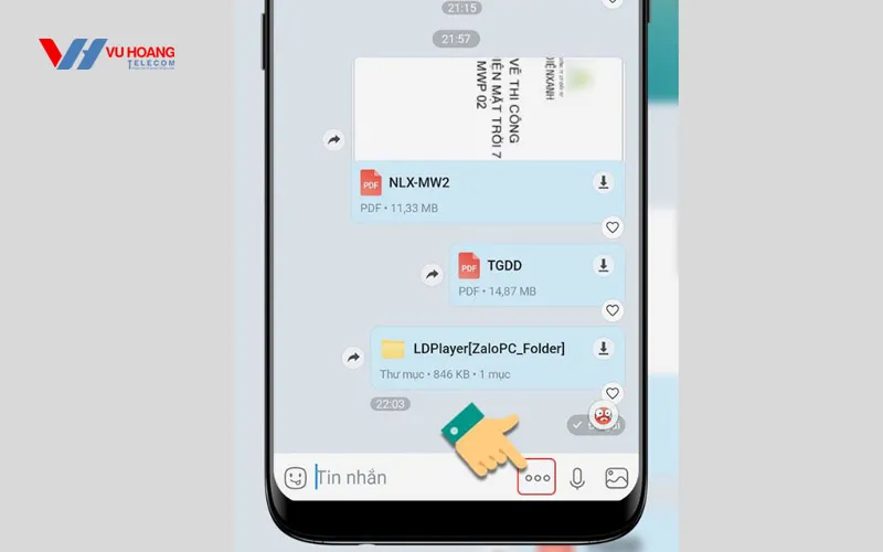 Biểu tượng ba chấm (Menu mở rộng) trong giao diện chat Zalo Mobile