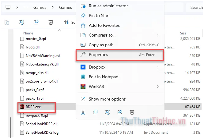 Nhấp chuột phải vào tệp thực thi .exe của phần mềm để truy cập hộp thoại Properties.