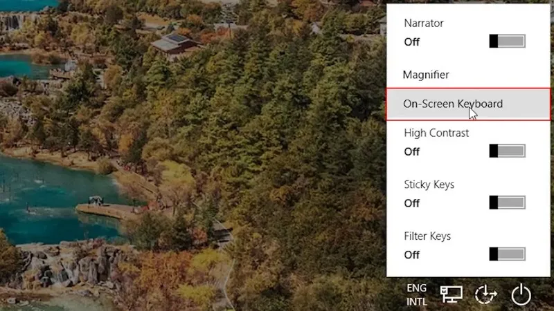 Tùy chọn On-screen keyboard trong menu Trợ năng của màn hình khóa