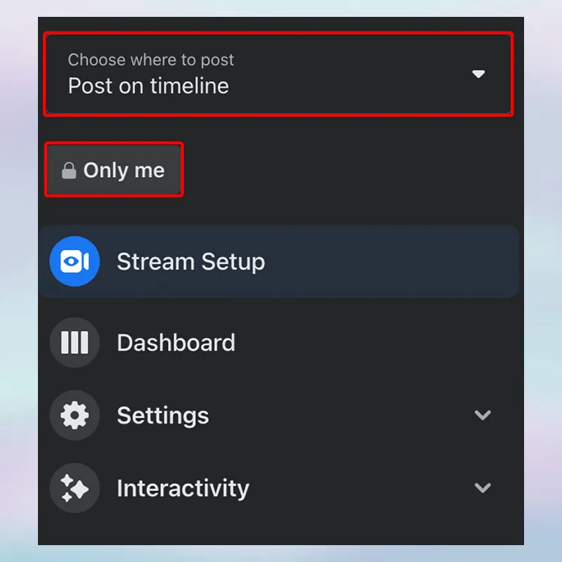Cấu hình vị trí đăng tải và thiết lập chế độ người xem cho buổi phát trực tiếp