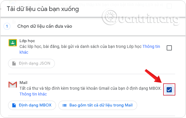 Chọn dữ liệu đưa vào là Mail