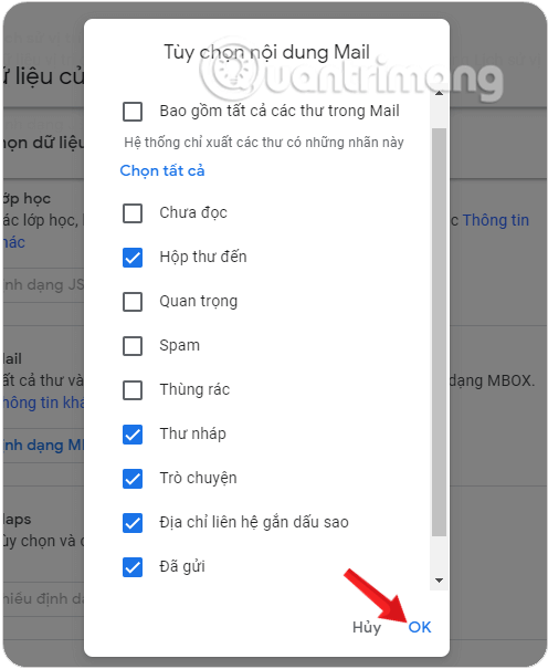 Chọn loại thư muốn tải về