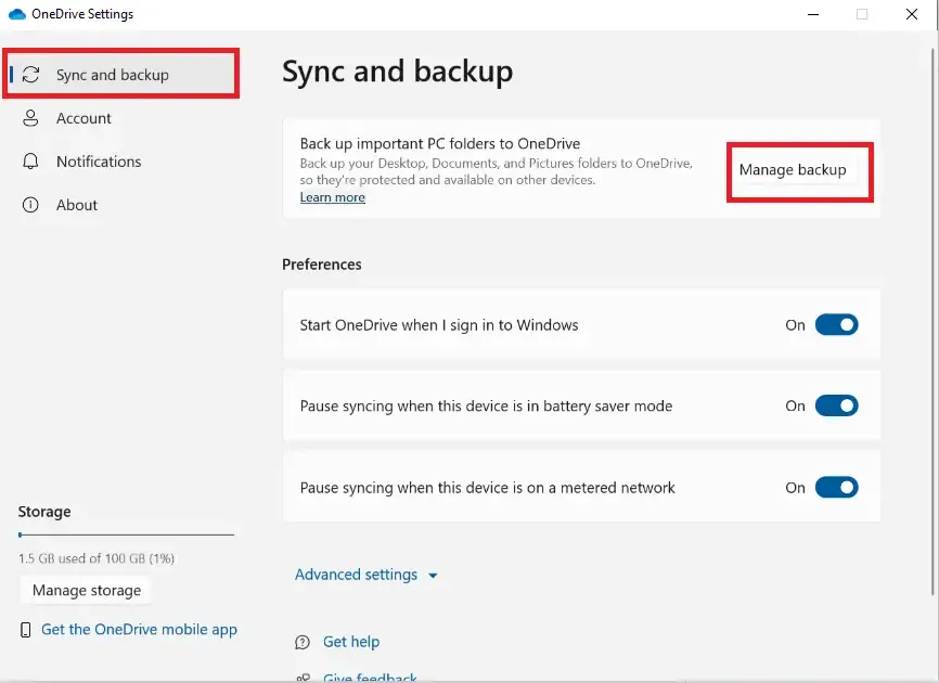 quan ly sao luu tu dong cac thu muc desktop va documents len onedrive