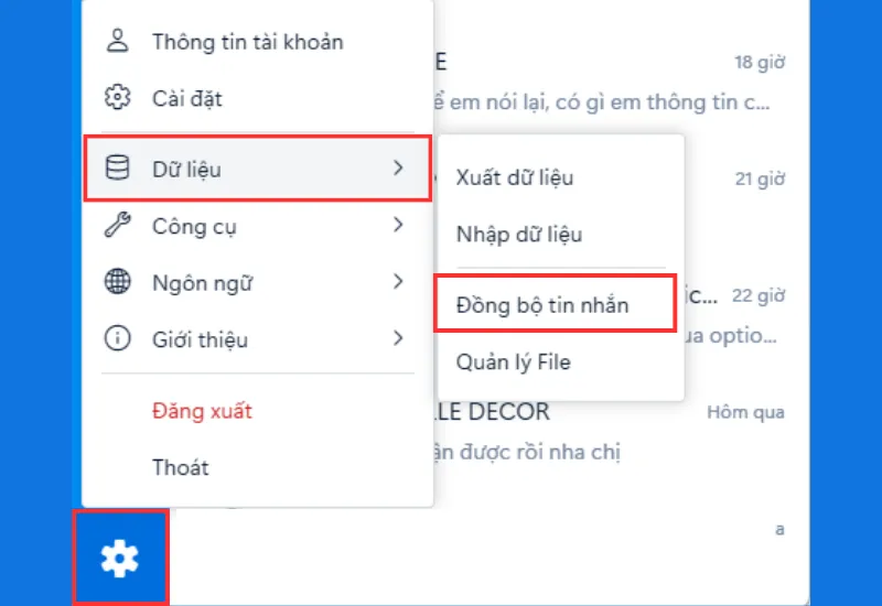Bật Tính Năng Đồng Bộ Tin Nhắn Zalo Trên Giao Diện Cài Đặt Dữ Liệu Máy Tính