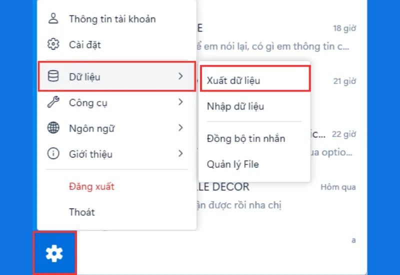 Giao Diện Cài Đặt Dữ Liệu Trong Zalo Desktop Để Bắt Đầu Sao Lưu