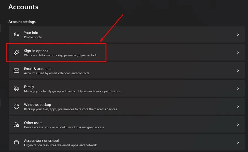 Sau đó chọn Sign-in Options