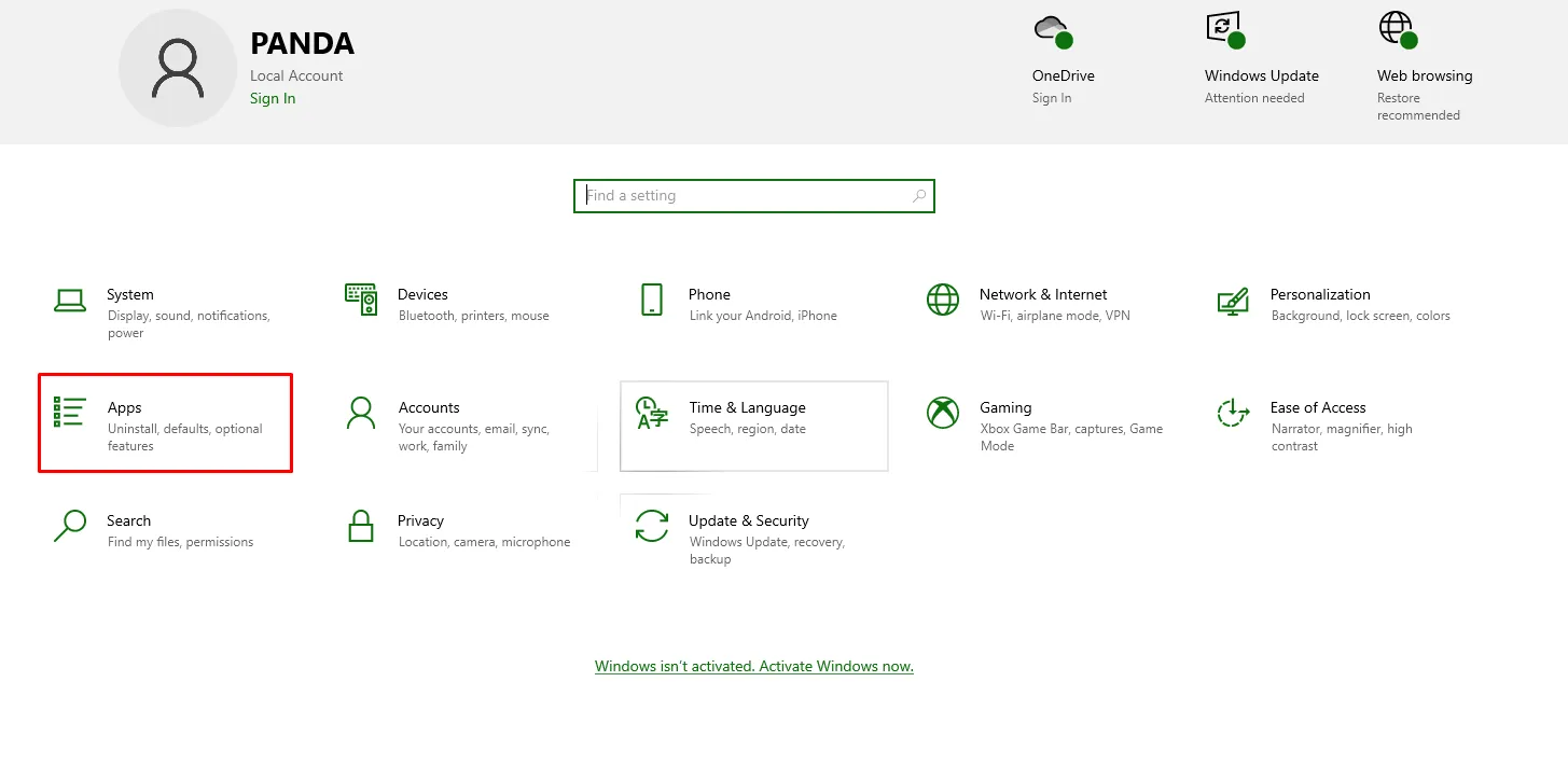 Mục Apps and features hiển thị danh sách các ứng dụng đã cài đặt trên máy tính