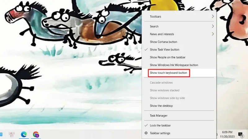 Tùy chọn Show touch keyboard button trên Taskbar Windows