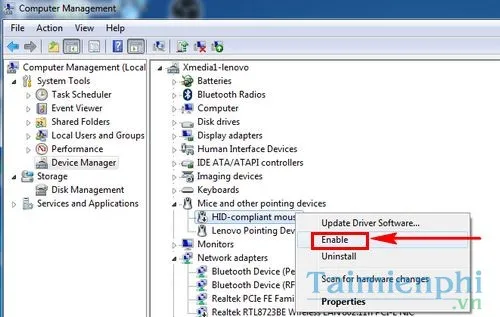 Kích hoạt lại driver chuột (Enable) sau khi đã vô hiệu hóa để sửa chuột không dây