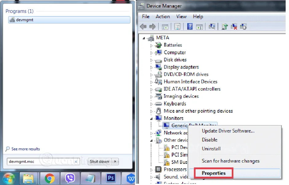 Mở Device Manager để kiểm tra Generic PnP Monitor, bước đầu tiên trong cách cho sáng màn hình máy tính laptop khi bị lỗi