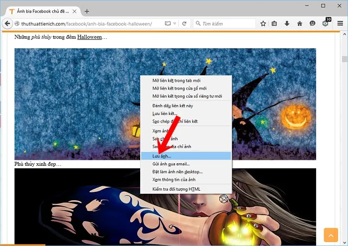 Menu ngữ cảnh của Firefox hiển thị tùy chọn Lưu ảnh...