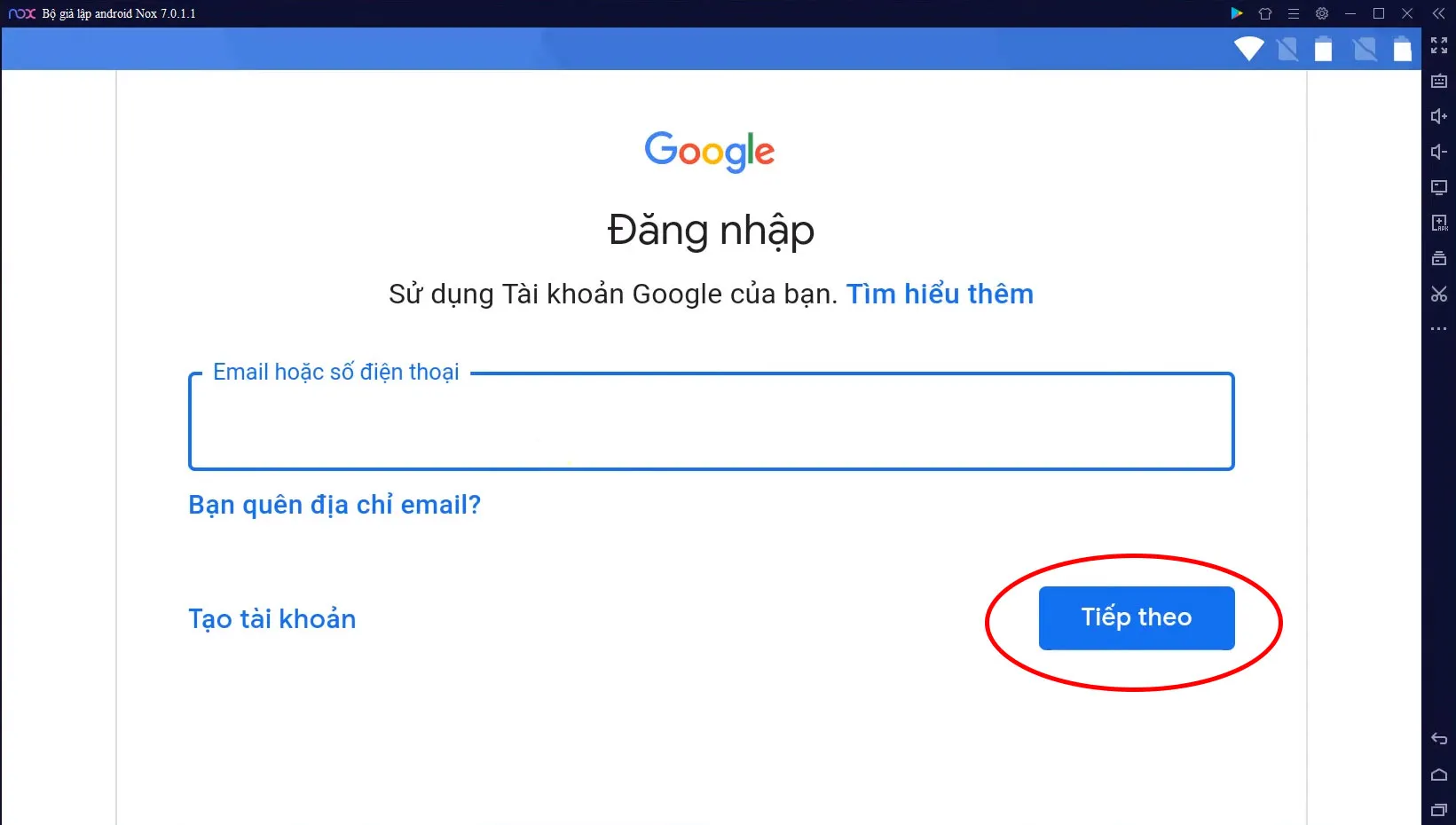 Nhập địa chỉ email hoặc số điện thoại để đăng nhập Google và chuẩn bị download ứng dụng về máy tính.