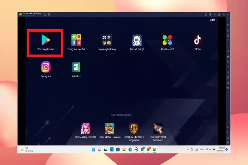 Mở ứng dụng CH Play (Google Play Store) trong trình giả lập BlueStacks.