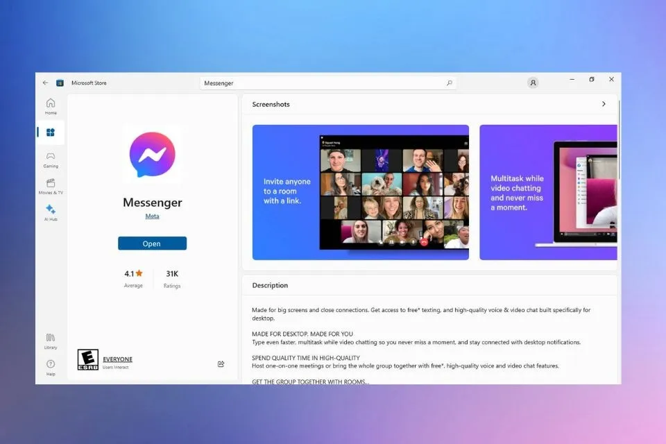 Hoàn tất quá trình tải Messenger, nhấn Open để mở và đăng nhập vào ứng dụng nhắn tin trên máy tính.